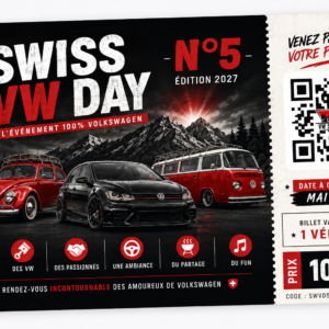 Billet officiel Swiss VW Day N°5 2027 – Entrée exposant 1 véhicule – Club VW Suisse